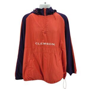 Vintage Clemson Mens XL Jacket Windbreaker Red Oak Sportswear Hooded 1/4 Zip